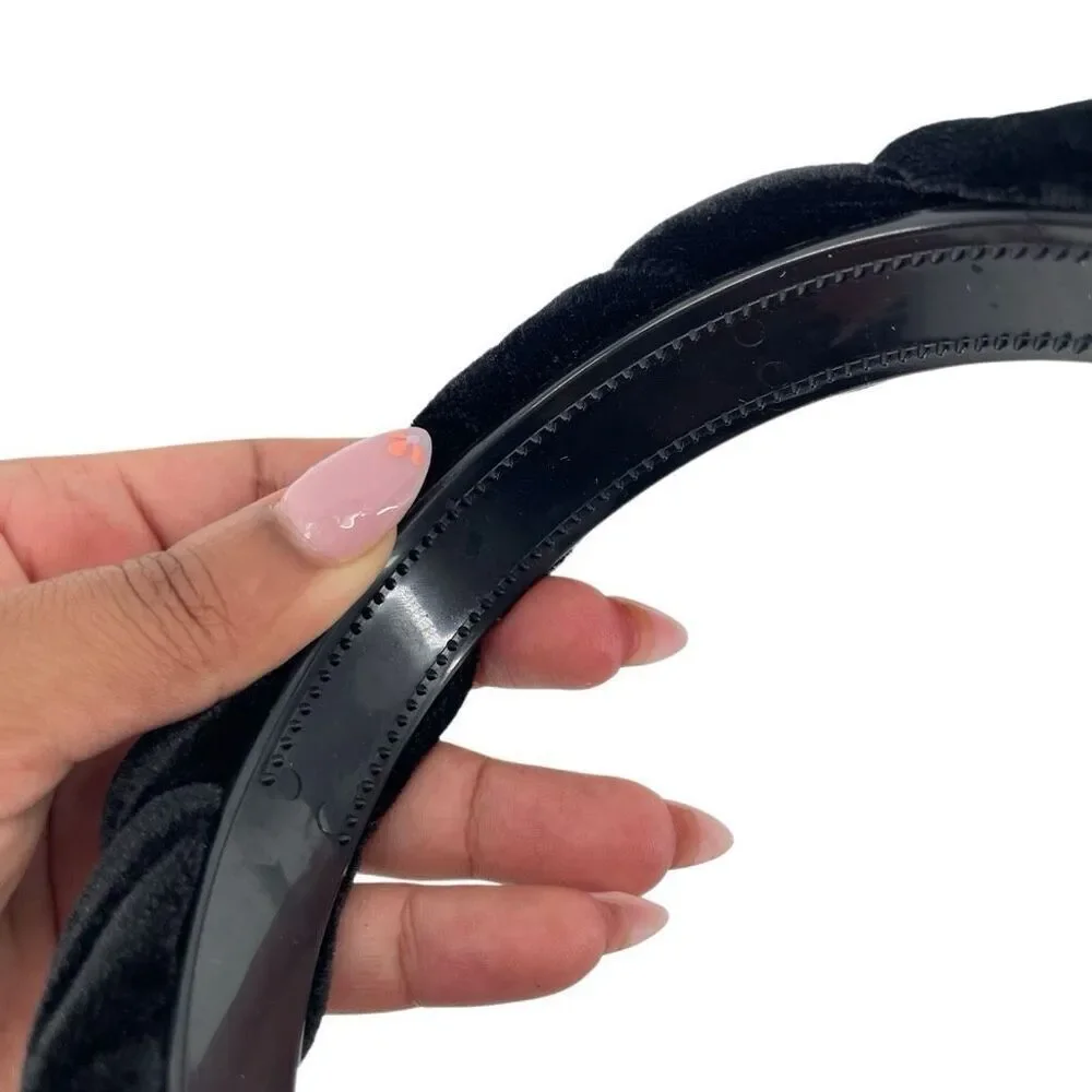 Black Velvet Pearl Headband Padded Knot Braided Coquette Glam Hair Accessory